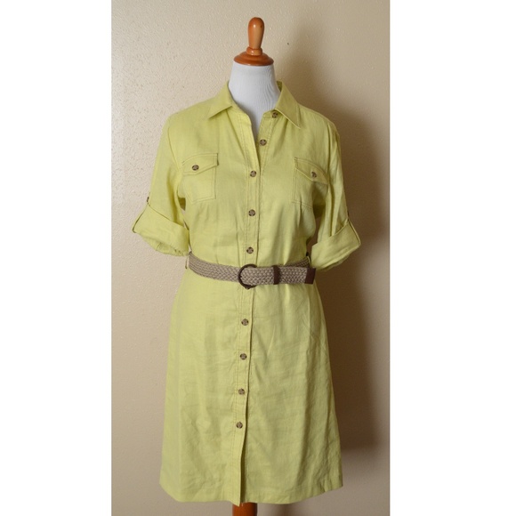 tahari button front linen dress